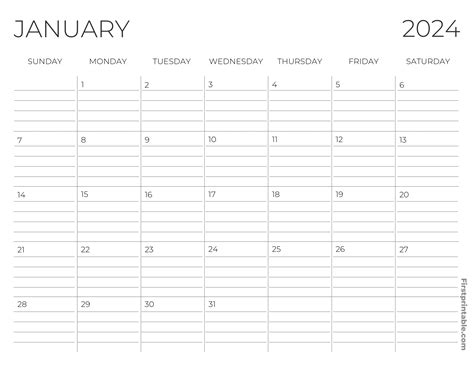 Free Printable Fillable January Calendar 2024