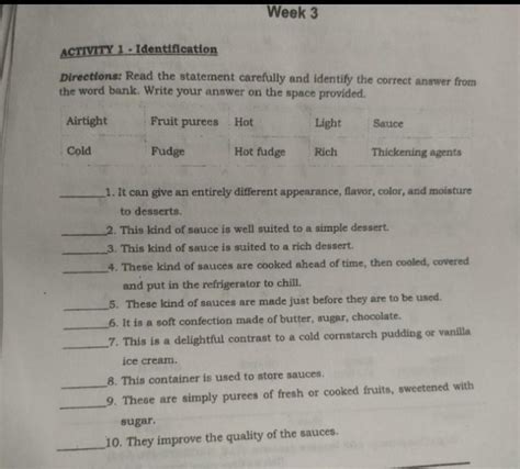 ACTIVITY 1 Identification Directions Read The Statement Carefully And