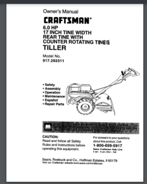 Craftsman Garden Tiller Model 917293311 Owners And Parts List Manual 36