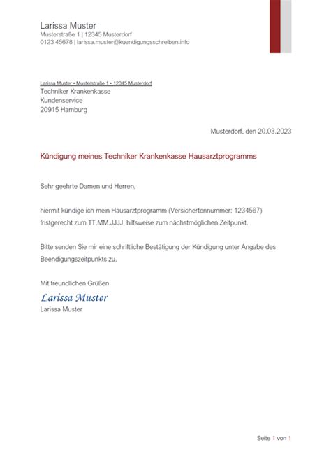 K Ndigungsschreiben Techniker Krankenkasse Hausarztprogramm