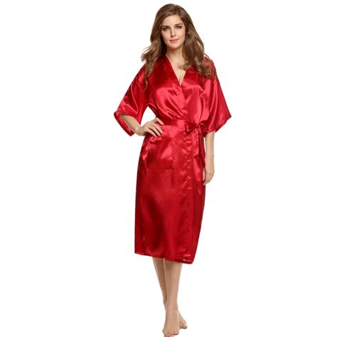 Plus Size S Xxxl Rayon Bathrobe Womens Kimono Satin Long Robe Sexy