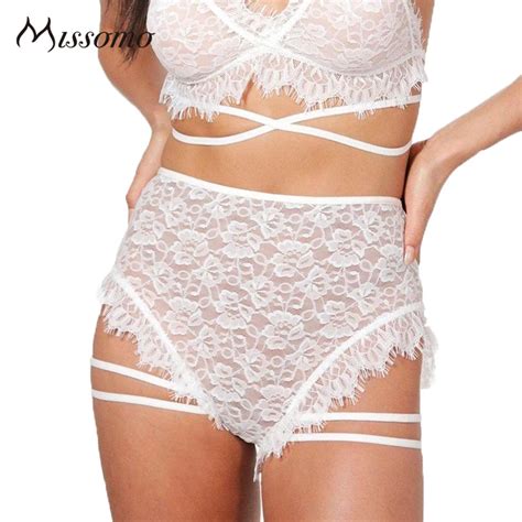 Missomo Sexy Whiteblack Lace Panties Women Mesh Semi Sheer Lace Up Hollow Out High Rise Briefs