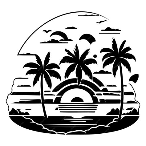 Premium Vector Summer Beach Sunset Palm Trees Illustration Sketch