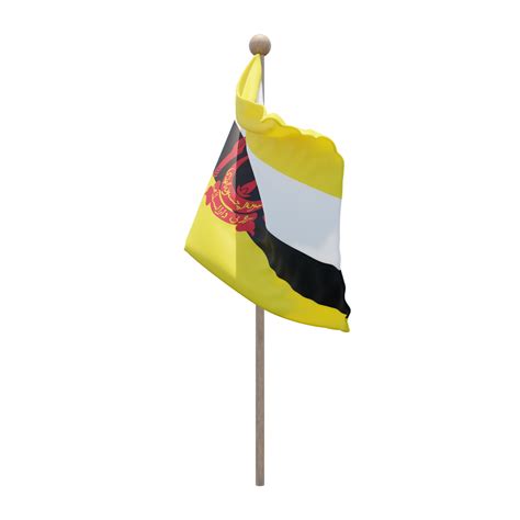 Brunei 3d Illustration Flag On Pole Wood Flagpole 11286031 PNG