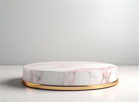 3D Rendering Of Empty Round Marble And Gold Podium For Product Display