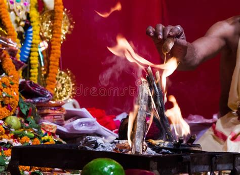 Indian Hindu Traditional Pooja Vedic Fire Ceremony Called Yagya