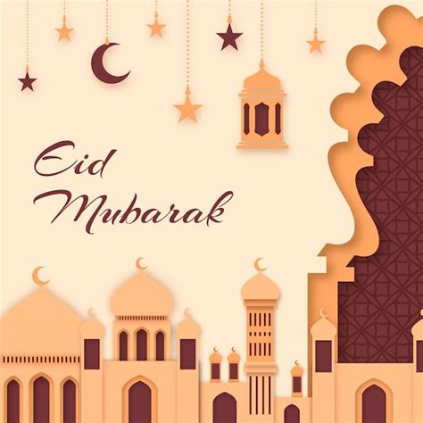 Free Vector Layers Of Sand Mosque Paper Style Eid Mubarak