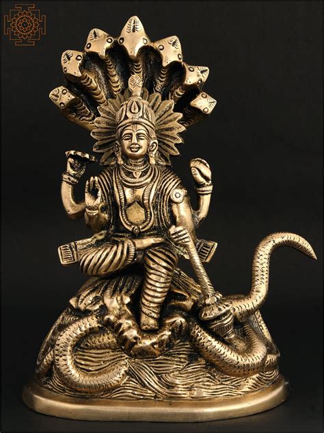 Brass Lord Vishnu Idol Sitting On Sheshnag Exotic India Art