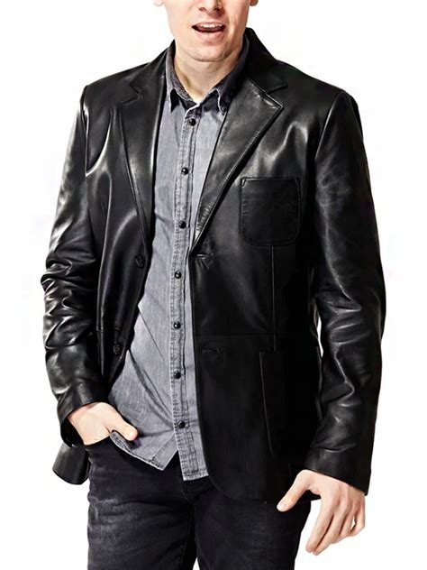 Jet Black Gentlemen Leather Blazer Jackets Junction