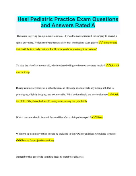 Pediatrics Hesi Bundled Exams Questions And Answers With Certified