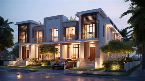 D Rendering Of A Townhouse Estate Front Elevation Background House