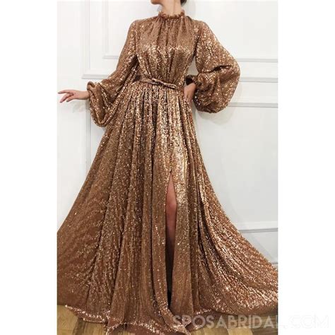 Sequin Sparkly Shinning Long Sleeves A Line Cheap Modest Fashion