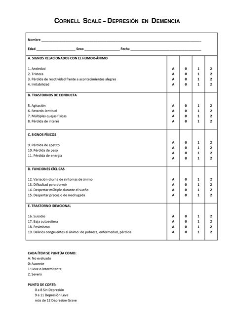 Escala Cornell Pauta De Evaluacion Terapia Ocupacional Ust Studocu