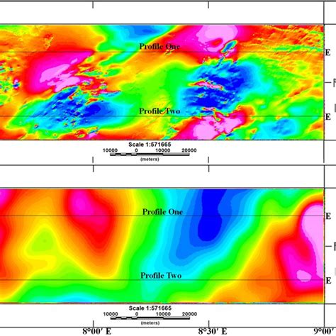 A Total Magnetic Intensity And B Bouguer Gravity Gridded Maps