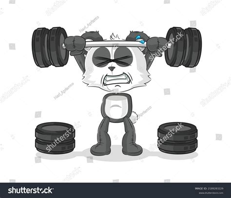 panda lifting barbell character cartoon mascot stock vector royalty