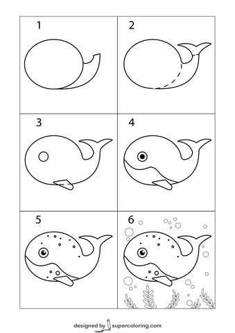 Comment dessiner une baleine de dessin animé Jeux de réflexion