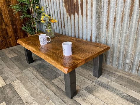 Live Edge Coffee Table Rustic Industrial Inspired With Chunky Steel Legs Rustic Coffee Table