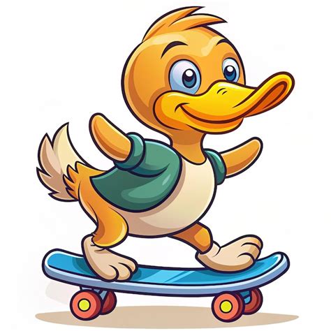 Cute Duck Playing Skateboard Cartoon Vector Vector Icon Illustration