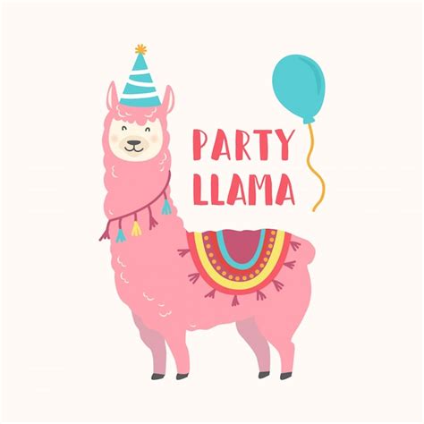 Birthday Card With Cute Cartoon Llama Vector Premium Download
