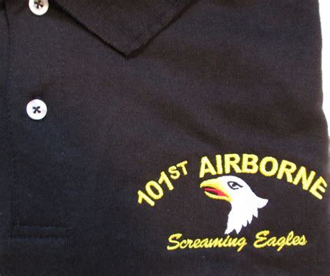 101st Airborne Division Screaming Eagles Embroidered Light Weight Black Polo Shirt