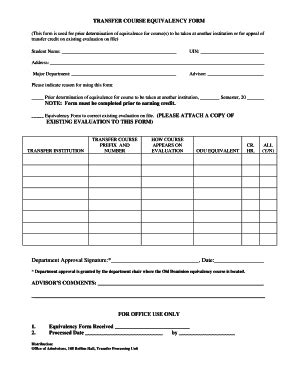 Fillable Online Transfer Course Equivalency Form Old Dominion