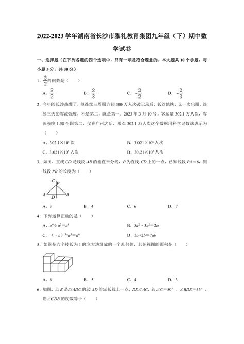 2022 2023学年湖南省长沙市雅礼教育集团九年级（下）期中数学试卷（含解析） 21世纪教育网