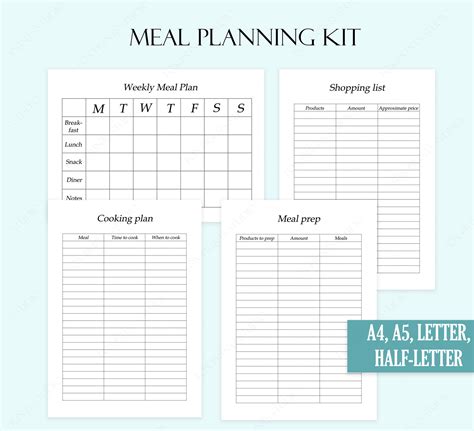 Meal Planner Printable Meal Prep Planner Meal Prep Template Etsy