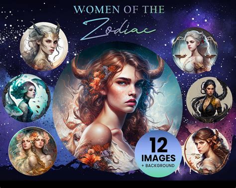 Women of the Zodiac Signs 12 Graphic Clip Art Illustration Instant ...