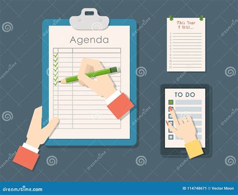 Agenda List Vector Business Paper Clipboard In Flat Style Self Adhesive