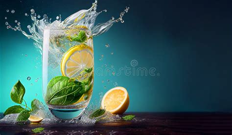 Full Glass Of Sparkling Fresh Water With Lemon Mint And Strawberries