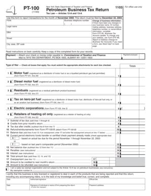 Fillable Online Tax Ny Form PT 100 November 2003 Petroleum Business