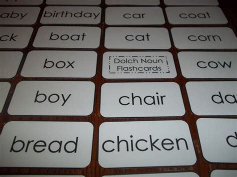 Full Laminated Set Of Dolch Nouns Sight Word Flash Cards Dolch