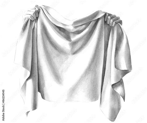 black and white hand drawn clip art of hands holding a draped cloth with folds and wrinkles in ...