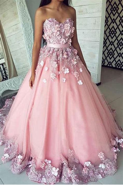 Pink Puffy Sweetheart Tulle Prom Dress Long Strapless Party Dresses