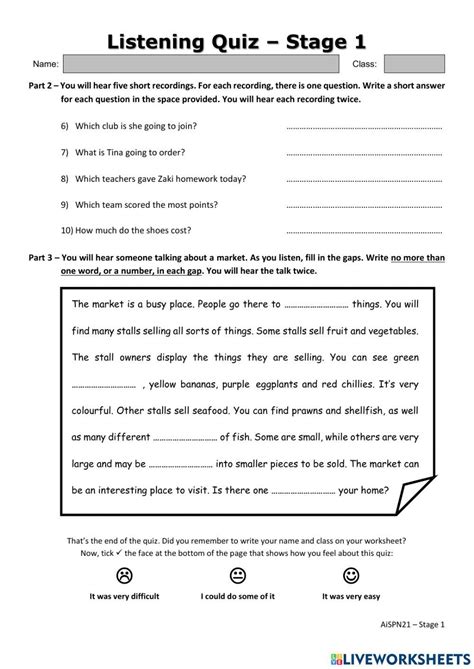 Listening Task 1b Worksheet Live Worksheets