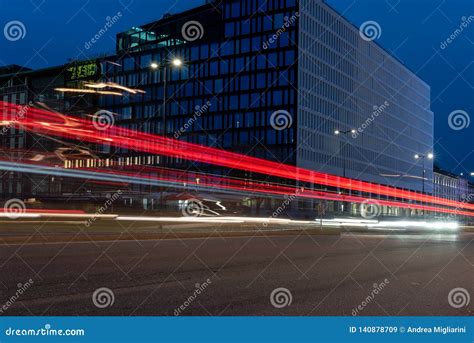 Trails of Light Created by Traffic, Milan, Italy Stock Image - Image of ...