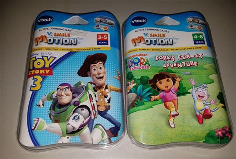 Set Of 2 Vtech V Smile Motion Mickey Dora Cars Tinker Bell Games Smartridges New Ebay