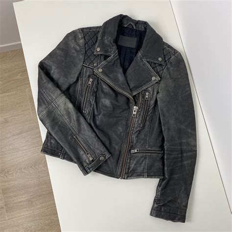 Allsaints Womans Cargo Biker Faded Leather Jacket Gem