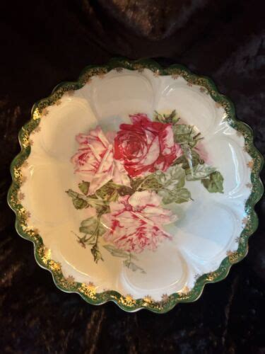 Antique Z S C Bavaria Handpainted Bowl With Pink Roses And Green