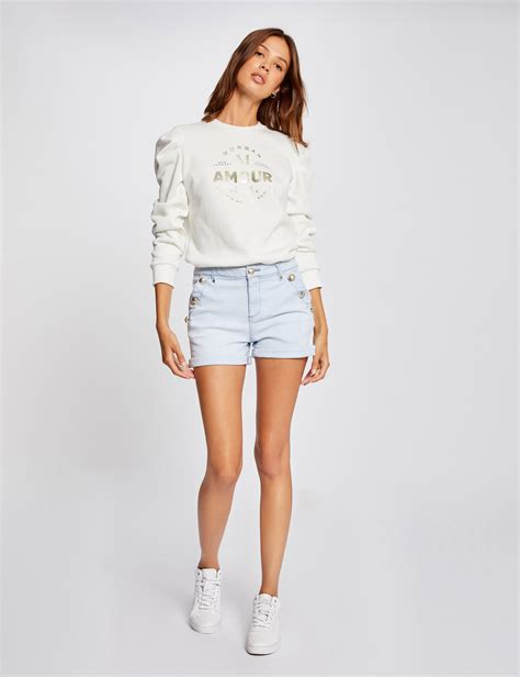 Short Slim Avec Boutons En Jean Jean Bleached Femme Morgan