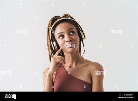 Portrait Of Beautiful Smiling African Brunette Woman With Dreadlocks A