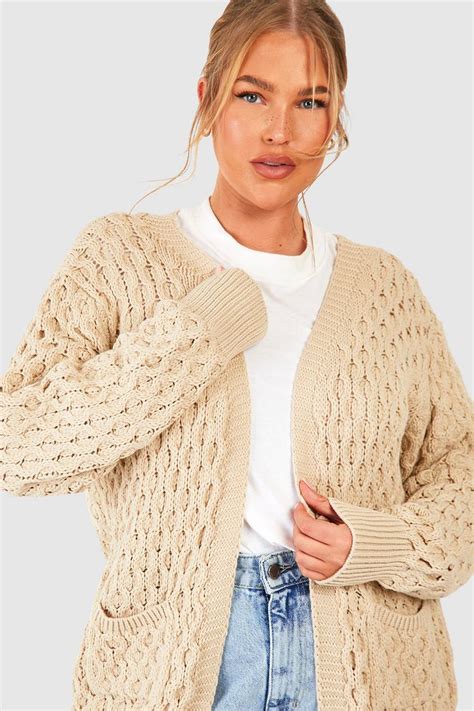 Womens Plus Crochet Knitted Oversized Cardigan Boohoo Uk