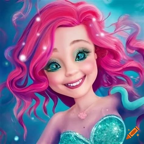 Portrait Of A Smiling Mermaid With Pink Hair On Craiyon