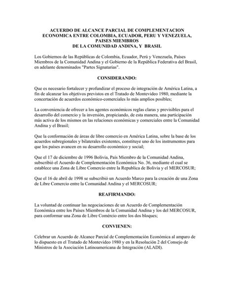 Acuerdo De Alcance Parcial De Complementacion Economica Entre