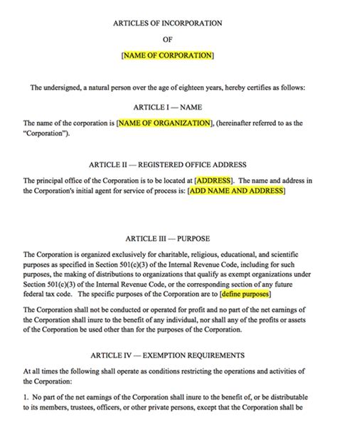 Nonprofit Articles Of Incorporation Harbor Compliance