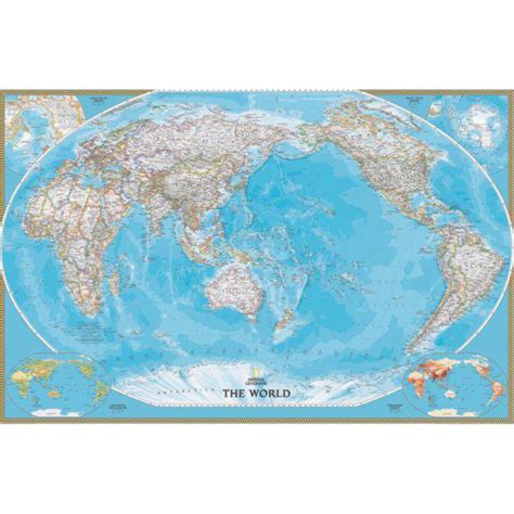 National Geographic Classical Pacific Centered Map Of The World Laminated