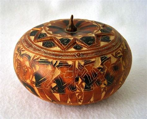 Hand Carved Gourd Peruvian Folk Art Traditional Hand Carved Vessel