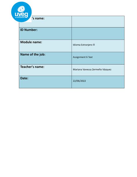 Assignment Text Student S Name Id Number Module Name Idioma