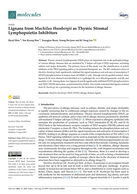 Pdf Lignans From Machilus Thunbergii As Thymic Stromal Lymphopoietin