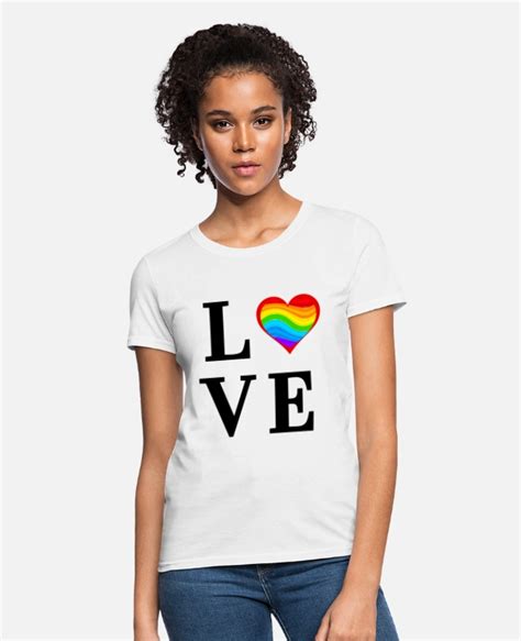 Love Heart Rainbow Heart Rainbow Love Text Womens T Shirt Spreadshirt Rainbow Flag